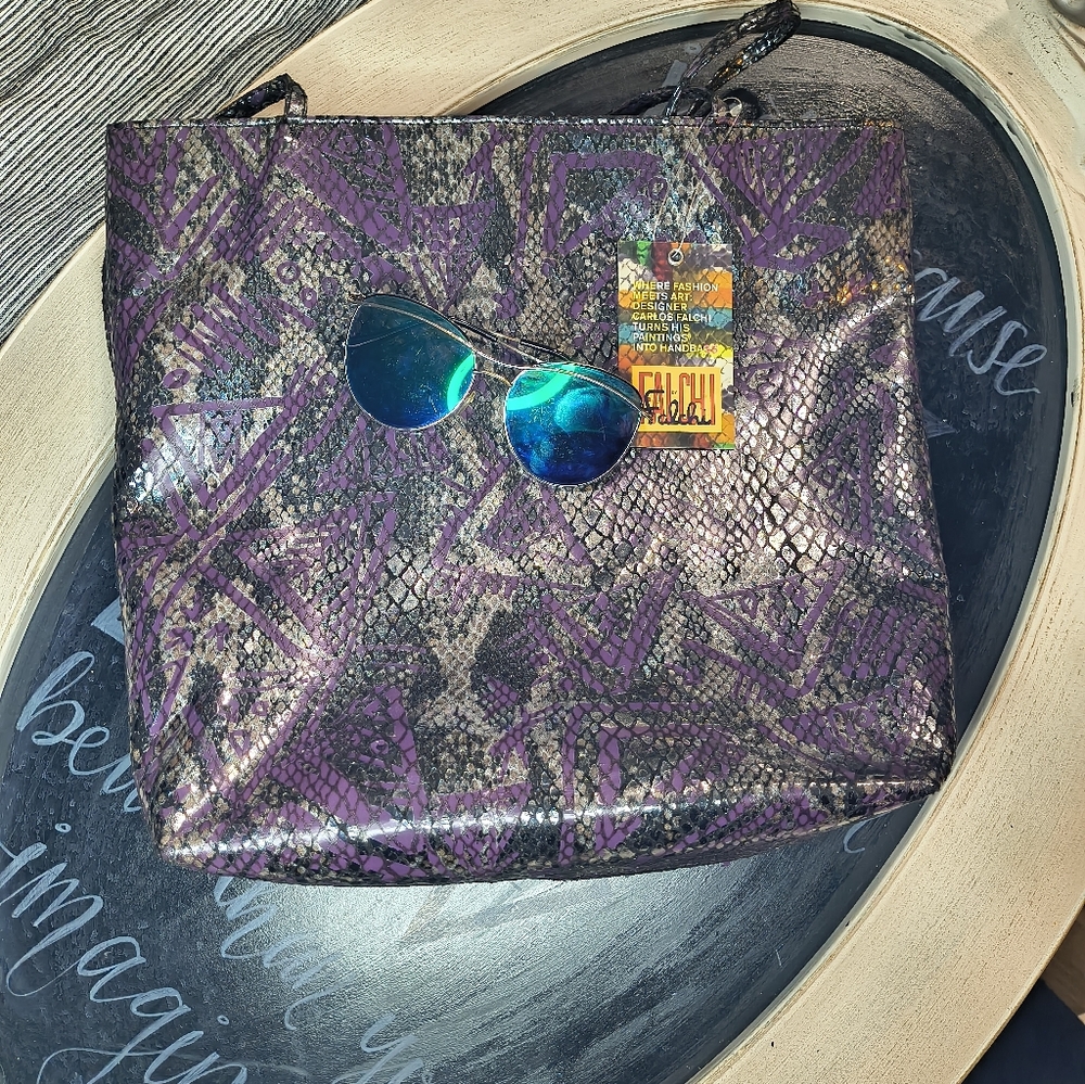 Elegant Purple/Metallic Tribal Print Tote Bag